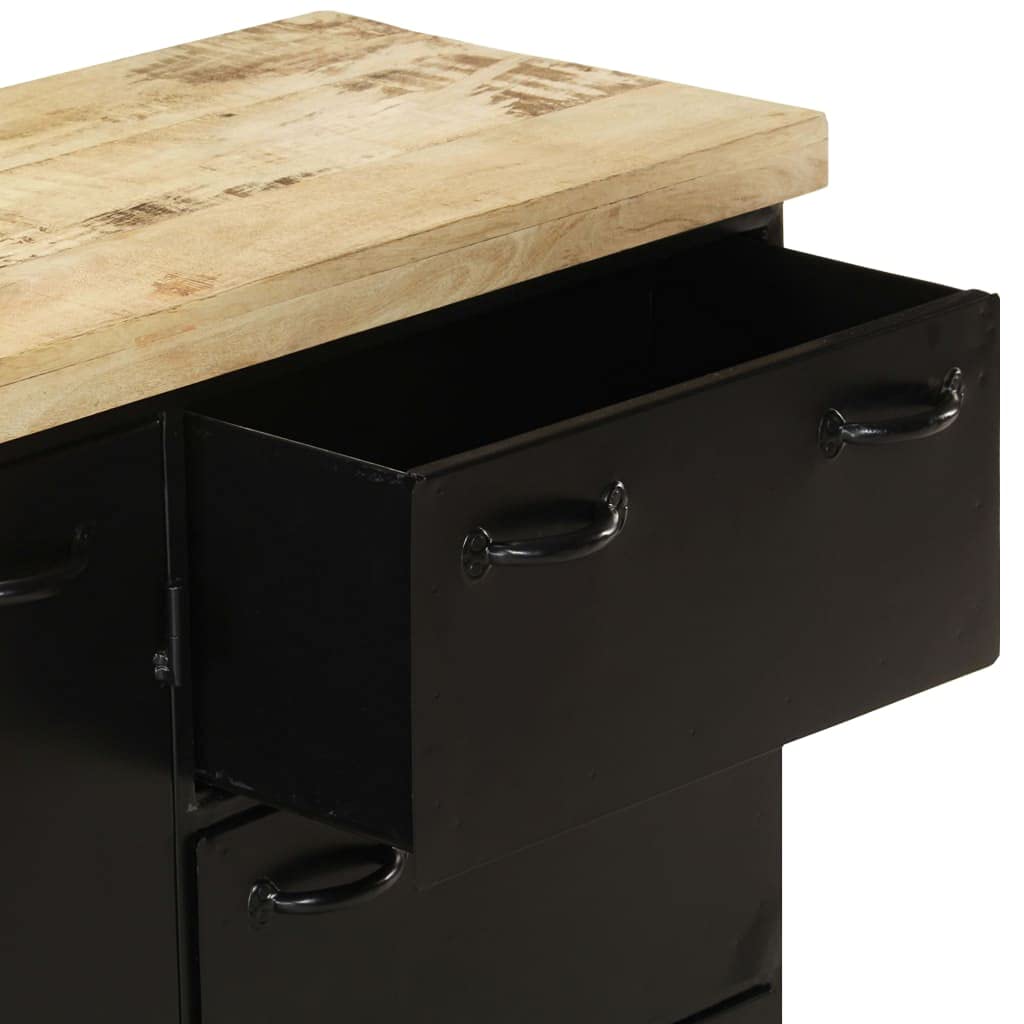 Credenza in Legno di Mango Grezzo 140x38x76 cm con 2 Ante e 6 Cassetti Mobile Buffet per Soggiorno Cucina Ingresso Arredo Rustico Industriale