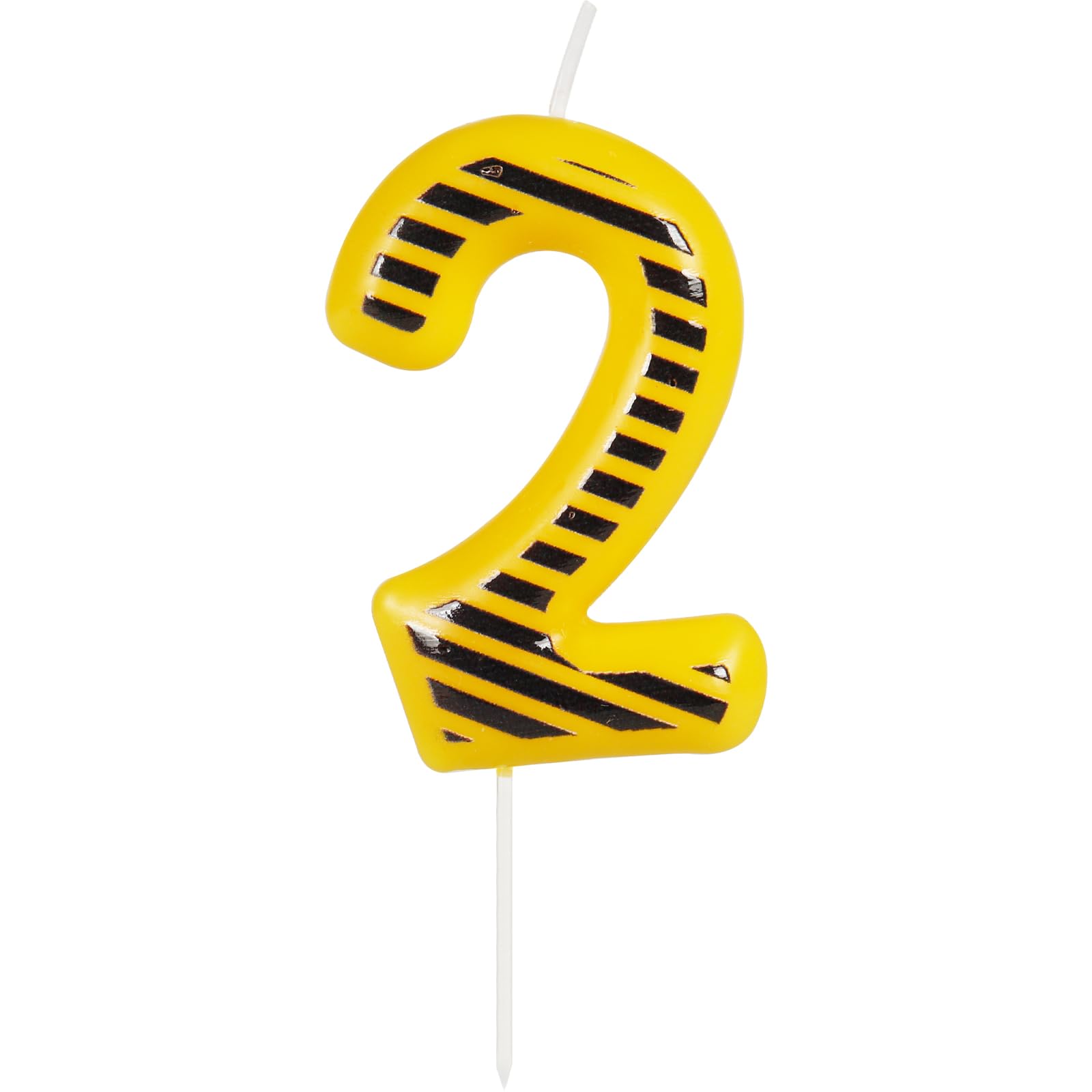 ZHIHUI Birthday Candle Construction Themed Birthday Party Decoration, Yellow and Black Striped Happy Birthday Cake Candle, Boys Girls Kids Birthday Cake Topper Reunions Theme Party Supplies (Number 2)