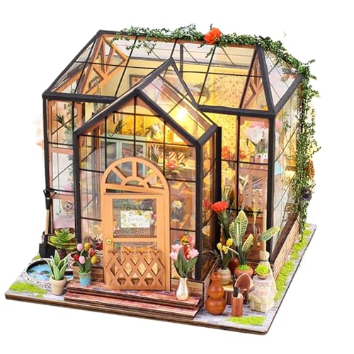 Kit de casa en miniatura: kit de casa de muñecas de madera para bricolaje, pegamento para muebles y herramientas | Juego de construcción de modelo de invernadero hecho a mano creativo para adultos, pr