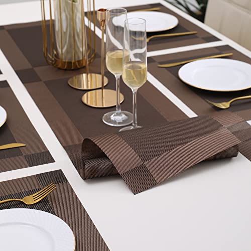 Image of HOKIPO Pvc Placemats With Runner For Dining Table 6 Seater (Ar2774), Dark Brown