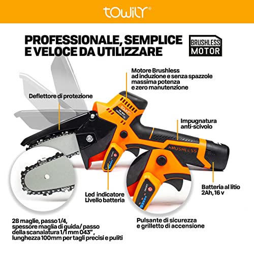 Towily Mini-Akku-Motorsäge für Beschneiden Evolution 2022 mit innovativem Brushless-Motor, elektrische Kettensäge für… – Bild 4