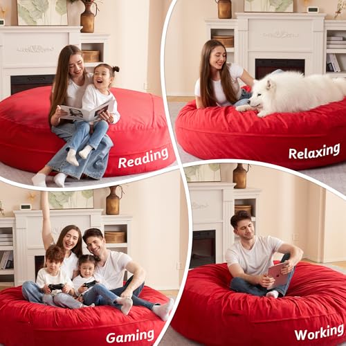 HABUTWAY XX-Large Bean Bag Chair: Giant 7' Memory Foam Furniture Bean Bag Chairs for Adults with Microfiber Cover 7Ft (Red)