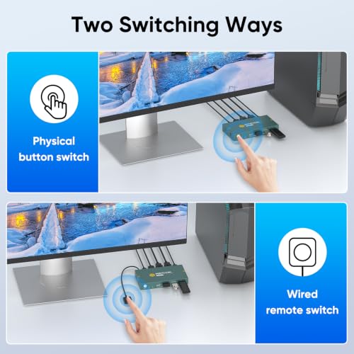 Image of Greathek HDMI USB C KVM Switch for 2 Computers, USB3.0 4K@60HZ Monitor Switch for PC /Laptop Sharing Keyboard& Mouse,with 4 USB Ports,EDID Supported