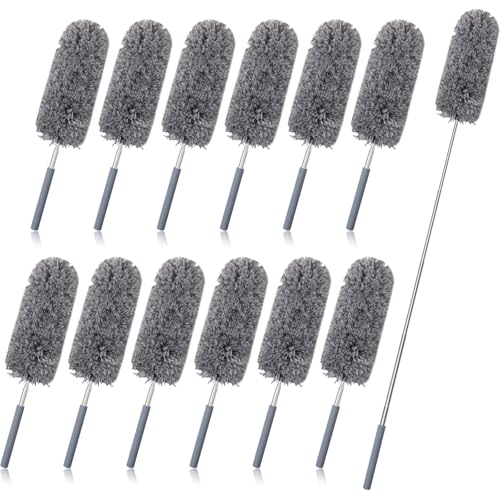 Image of Tanlade 12 Pcs Microfiber Feather Duster for Cleaning, Extendable 13-31 Inch Ceiling Fan Duster with Bendable Head, Washable Tools for Ceiling Fans, Furniture, Car, Cobwebs (Gray)