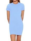 Girl's Basic Short Sleeve Crew Neck Bodycon T Shirt Pencil Mini Dresses