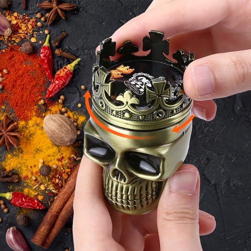 LIHAO Herb Grinder King Skull Alter gekrönter König Schädel Pollen Crusher für Spice,Kaffee,Herb,Kraeuter,Gewürze(Bronze)