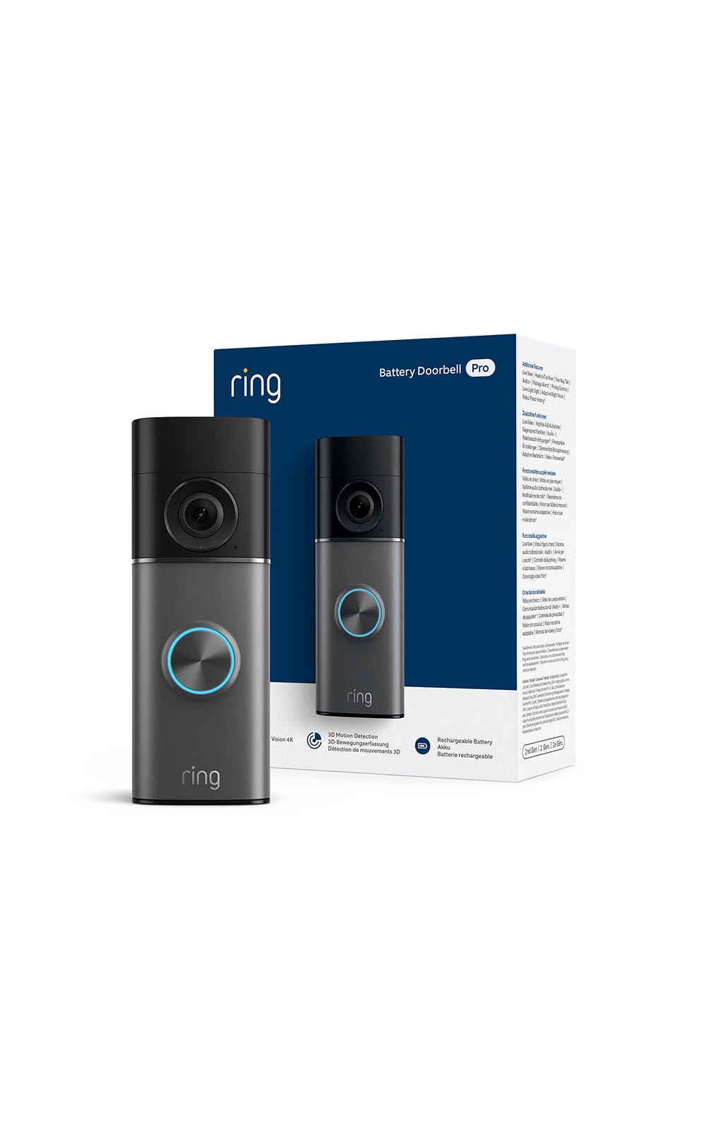 Ring Videocitofono Pro a batteria (Battery Video Doorbell Pro) (ultimo modello) | Campanello videocamera | Retinal 4K | Zoom 10x | Batteria Ultra | Prova gratuita 30 giorni del piano abbonamento Ring