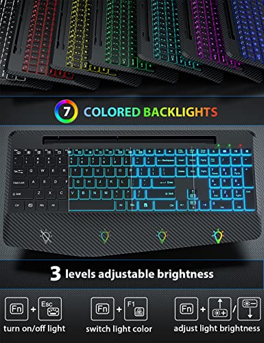 Wireless Keyboard And Mouse Backlits, Wrist Rest, Jiggler Mouse, Rechargeable Ergonomic Keyboard With Phone Holder, Silent Light Up Combo For Computer, Mac, Pc, Laptop, Chromebook -By Sablute #TOP1