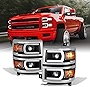 AKKON - For [U Neon Bar Style] [Black] 2014 2015 Chevy Silverado 1500 LED DRL Projector LH + RH Side Headlights