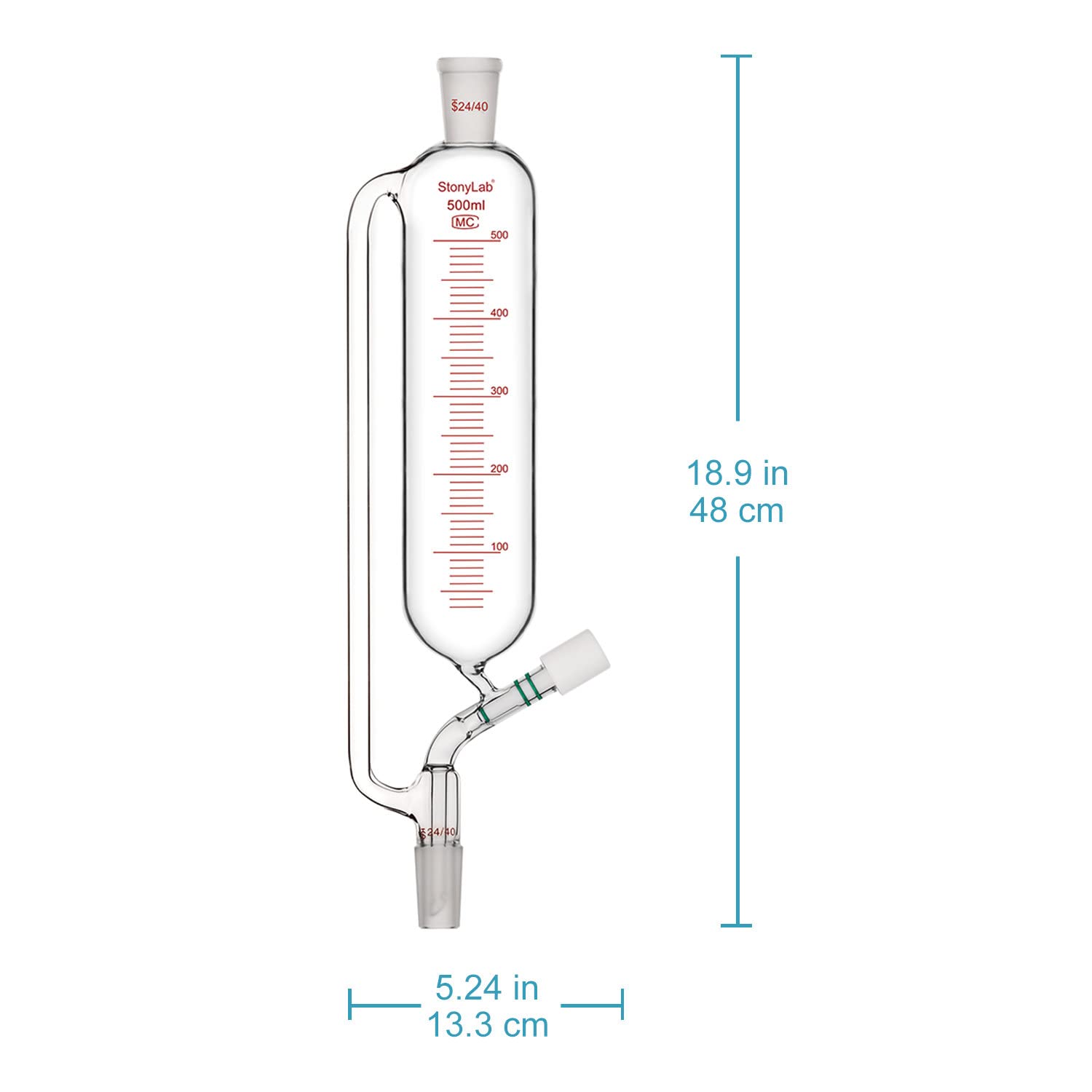 stonylab Pressione Graduata Equalizzazione Aggiunta Imbuto, Vetro Borosilicato Imbuto di Caduta con 24/40 Congiunto Valvola ad Alto Vuoto per Laboratorio Vetro Ulteriori Imbuto, 500 ml
