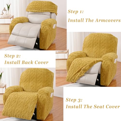 Image of JOKIVTOU Recliner Chair Covers 4-Pieces Reclining Chair Slipcovers with Pocket& Elastic Bottom, Soft Feel Fitted Lazy Boy Sofa Couch Cover Washable, Stretch Recliner Furniture Protector