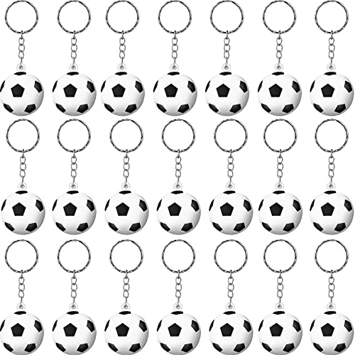 Blulu 30 Pack Football Keychains Soccer Rugby Stress Ball Sports Ball Keychains for Boys School Carnival Reward, Football Party Bag Gift Fillers(Soccer)