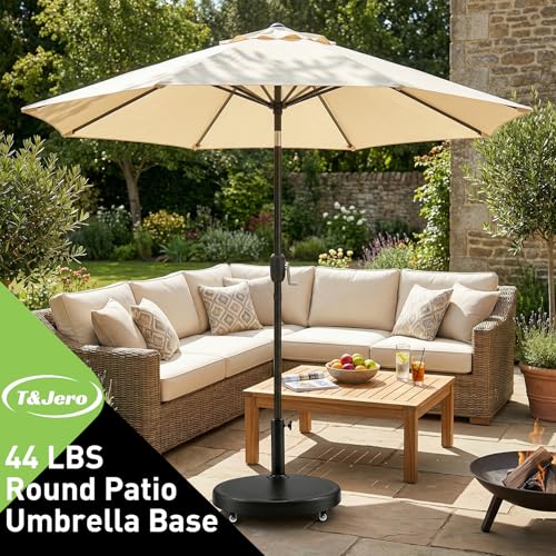 T&Jero 44 lb Round Heavy Duty Patio Market Umbrella Base Weight Stand with Wheels for Outdoor, Black by T&Jero - Image 2