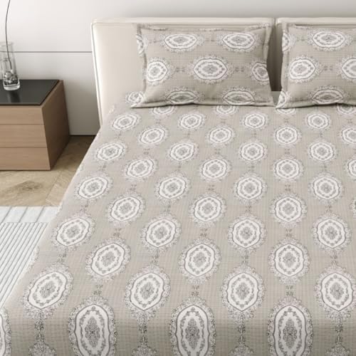 Image of Mafatlal Classic Comfort 186 TC Double Bed Cotton Bedsheet 90x100 Inch - Charcoal | Soft, Breathable, Lightweight & Durable Cotton Everyday Use Furnishing