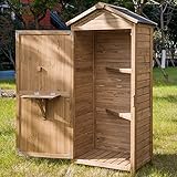 Wooden Outdoor Storage Cabinet with Workstation, Garden Shed Tool Organizer with Waterproof Asphalt