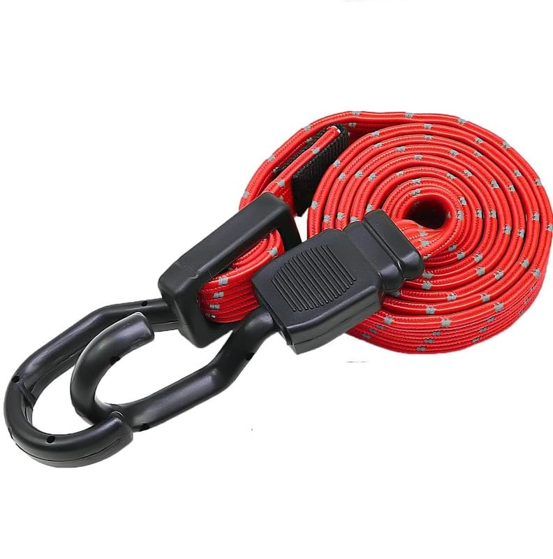 LGP Premium Adjustable Flat Bungee Cord Heavy Duty Outdoor with Hooks, Bungee Cords Assorted Sizes, (Reflective Red, Length 48'')