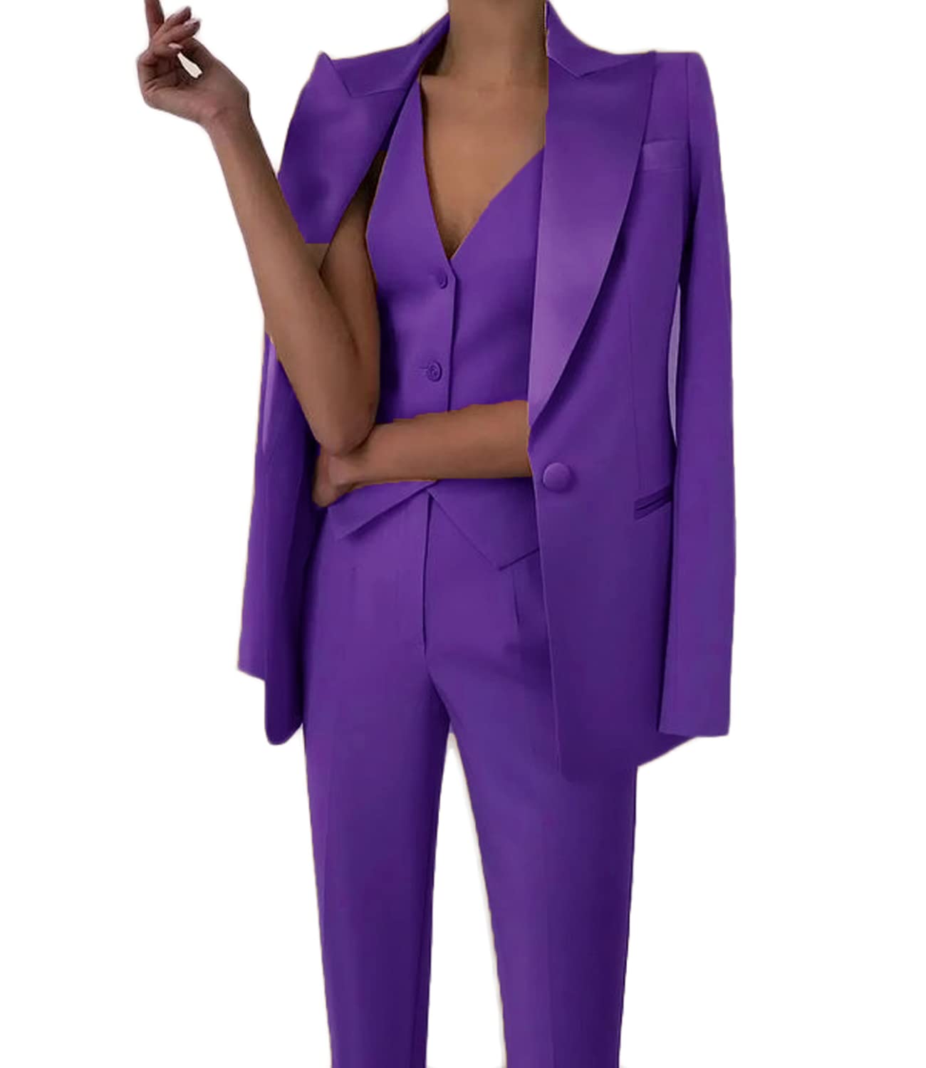 Conjunto de traje de 3 piezas para mujer, con solapa de muesca, ajuste delgado, chaqueta, pantalones, conjuntos de traje para boda, graduación, negocios, oficina, traje de mujer, ropa casual