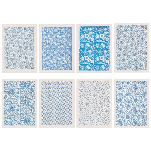 BENECREAT 8 Estilos Cerámica Arcilla Papel de Transferencia, Calcomanías de Transferencia Bajo Cubierta con Patrón de Porcelana de 53x38cm para Esmalte de Cerámica, Azul Y Blanco