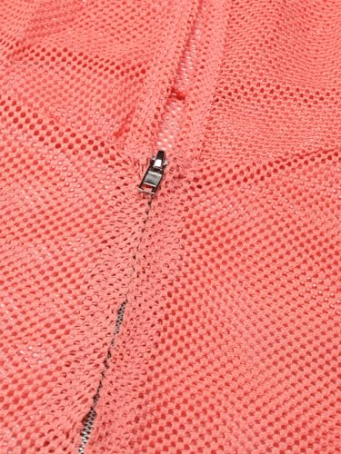 Image of SHOWOFFFF Women Solid Front-Open Jacket | Hooded Full Sleeves Net Jacket's for Womens | Coral Regular Fit Regular Length Jackets for Women's
