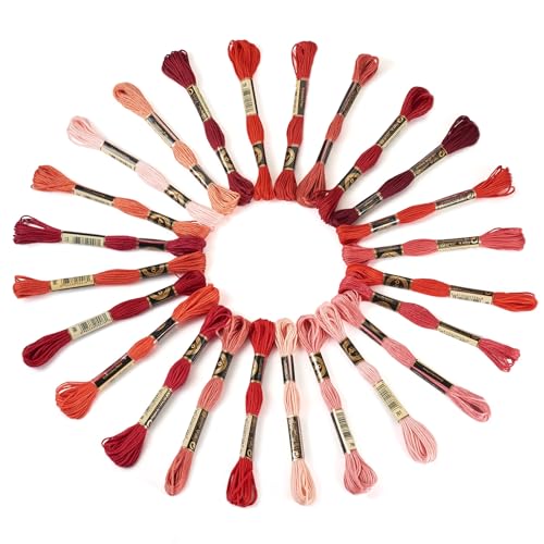 Image of FASHEWELRY 210 Yards Handmade Polyester Embroidery Floss Red Crewel Cross Stitch Threads 1mm 6-Ply Embroidery Thread Bulk for Beginners Adult DIY Sewing Knitting Supplies