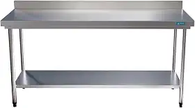 Mesa Bancada Em Aço Inox com Espelho e Prateleira 180x60x85 Aço Rio