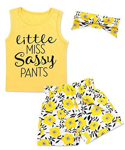 Newborn Baby Girls Clothes Floral Sleeve Romper+ Floral Short Pant 3pcs Summer Outfit 12-18 Months Yellow