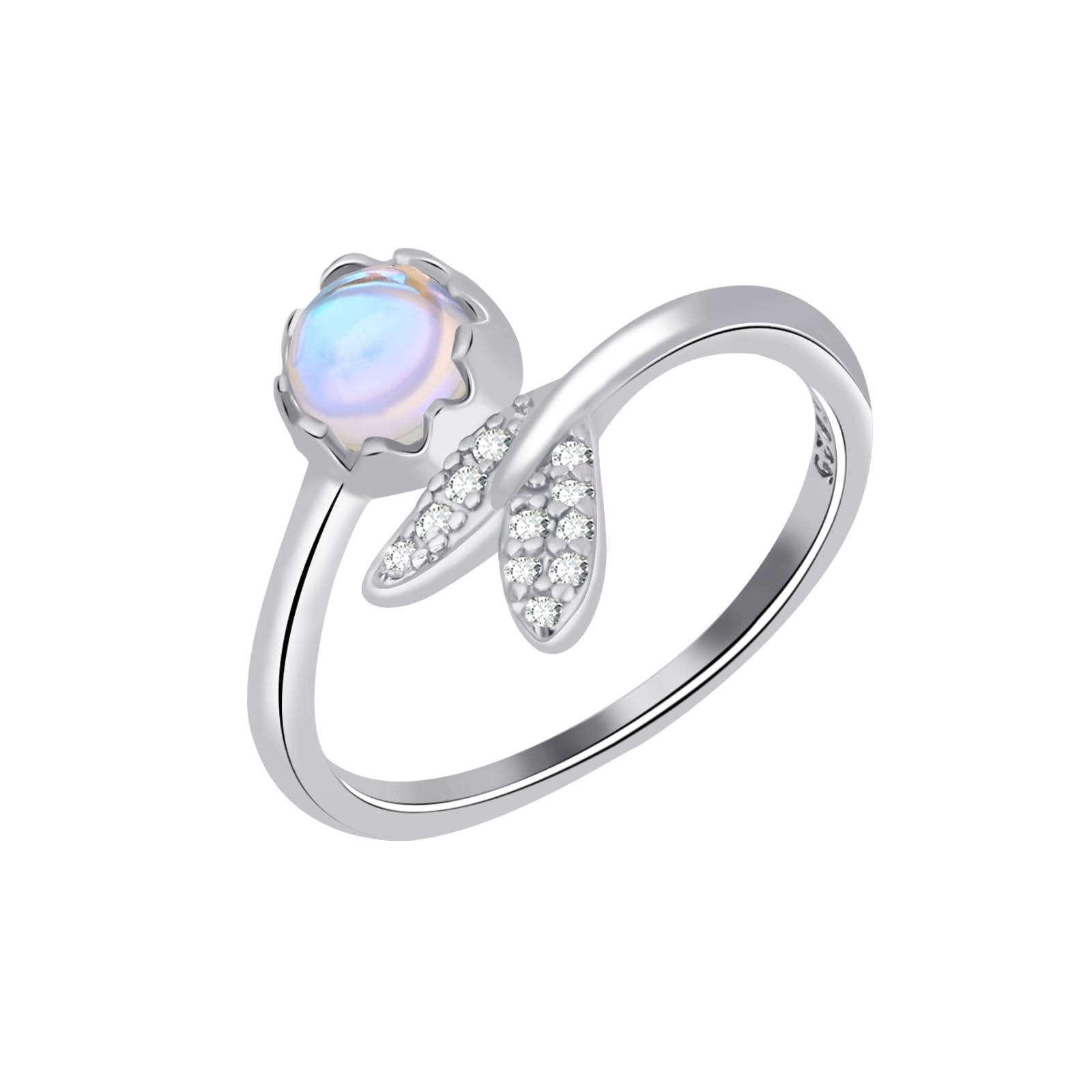AliyohamAdjustable Moonstone Ring with Crystal Fish Tail Design, Sterling Silver, Ladies Fashion Jewellery