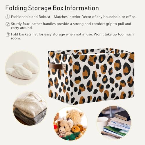 Image of Aslsiy Storage Basket Brown Leopard Black Cheetah (9) Nursery Bins Baby Canvas Box Clothes Shelf Basket Laundry Hampers 2 Pcs