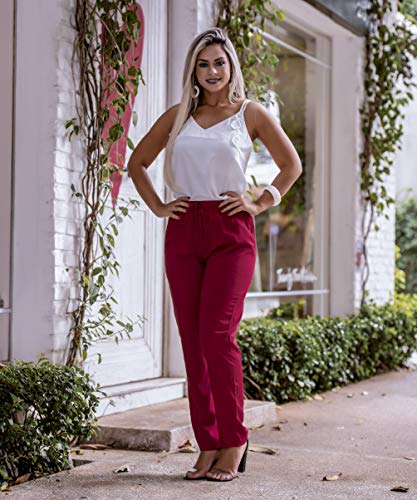 Calça Feminina Jogger Social Festa Cintura Alta Com Cordão (GG/44, Azul)