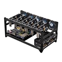 HRTX BTC Mining Frame, Crypto Mining Frame, geeignet für alle großen Mainboards und Netzteile, 6-19 Karten Silber und Schwarz können Auswahl bieten, BTC, ETH,Schwarz,6 Cards