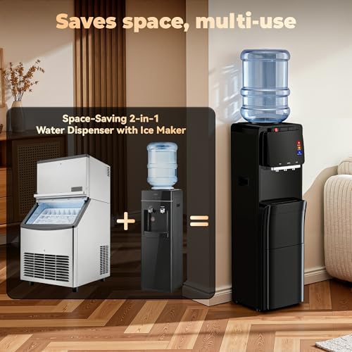 Image of Tehanld Water Dispenser with Ice Maker, 4-in-1 Top Loading Water Cooler with Hot, Cold & Room Temp Water, 35lbs /Day Fast Ice Making, Child Safety Lock, Fits 2-5 Gallon Bottles for Home & Office