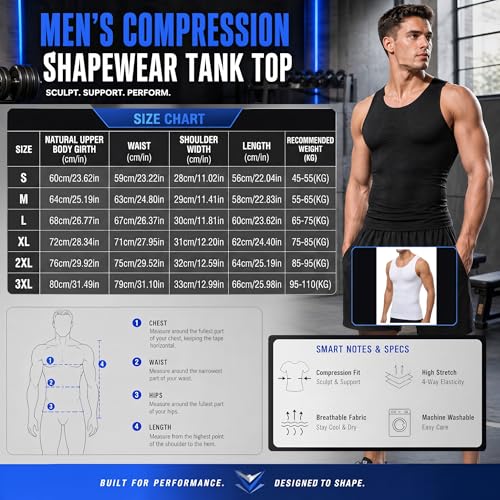 Debardeur Compression Homme, Debardeur Compression Homme Blanc, Débardeurs De Homme Gaine Ventre Plat Tank Top (FR/ES, Alpha/Lettres, M, Taille Normale, Taille Normale, Blanc) – vue 7