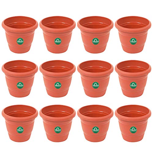 TrustBasket UV Treated Plastic Round Pot (6 Inches)-Terracotta Color -Set of 12 | Heavy Duty Highly Durable Plant Container Gamla for Indoor Home Deco