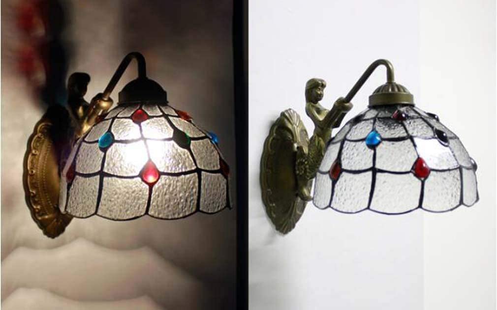 Aioneer Wall Lamp Light Tiffany Style Stained Glass Shade, Vintage Wall Sconce Lighting Bronze Wall Light Fixture For Bedroom Bedside Living Room Aisle Corridor,D
