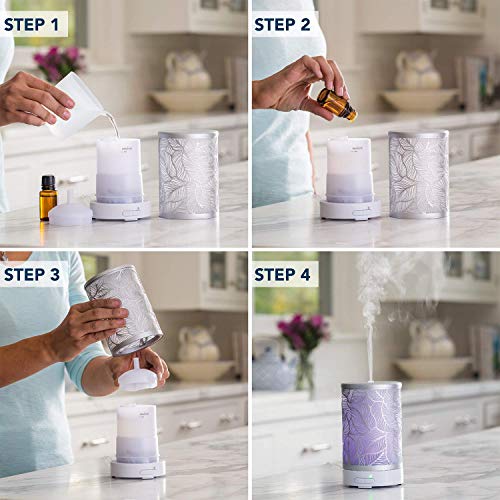 Airome Silverleaf Medium Cut-Metal Essential Oil Diffuser|100 Ml Humidifying Ultrasonic Aromatherapy Diffuser 8 Colorful Led Lights, Intermittent & Continual Mist, Auto Shut-Off, Silver #TOP3