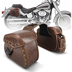 NICECNC Alforjas Moto Custom Cuero PU, Alforjas Laterales para Moto Universal, Correas Reforzadas Y Pieza De Sillín, con Portavasos Y Cerradura, Bolsa de sillín Moto Accesorios para Moto, Marron