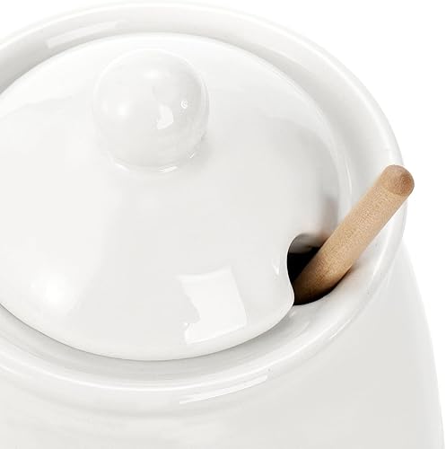 Miniatura 4 de Hedume Juego de 2 tarros de miel de porcelana con tapa y cuchara de miel, olla de cerámica de 13.5 onzas con cuchara de miel de madera, maceta de