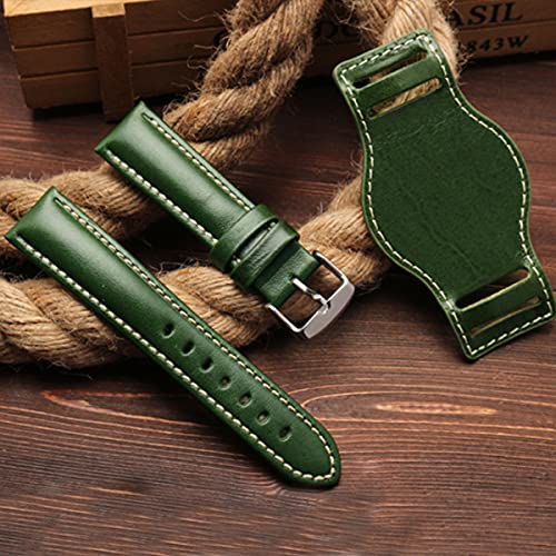 Strapseeker Percy Bund Classic Vintage 2-Way Bund Leather Watch Strap- Premium Replacement Watch Band For Men & Women- Sizes 18Mm 20Mm 21Mm 22Mm- Colors Black Brown Blue Green Red Mustard Yellow (Green, 20Mm) #TOP1
