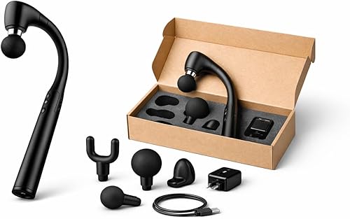 Miniatura 8 de Pistola de masaje de tejido profundo con mango extendido, percusión de 0.472 in, velocidad ajustable y 4 cabezales intercambiables para cuello,