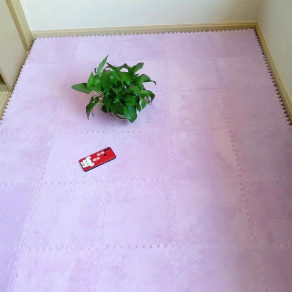 10 Tiles Interlocking Puzzle Play Mat 30x30x1cm EVA Foam Floor Mats,Fluffy Area Rug for Living Room Bedroom,Non-Slip Protective Floor Carpet (Purple)