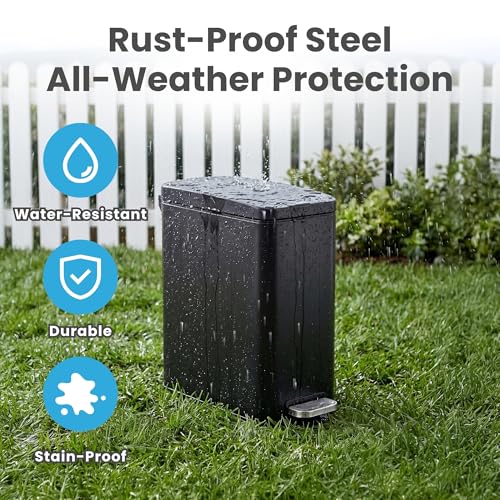 Image of iTouchless 3 Gallon / 12 Liter Dog Poop Trash Can with AbsorbX Odor Filter - Outdoor Pet Waste Receptacle with Step Pedal - Soft Close Metal Garbage Bin for Yard, Patio, Bathroom, Matte Black