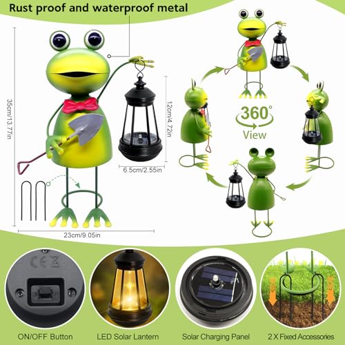 Solar Garden Lights Frog Statue with Solar Lantern,13.78in Tall Frog Decor Fairy Accessories,Mothers Day Birthday Gifts for Women Mom Grandma,Big Metal Decorative Stakes for Home Decor,Patio,Yard Art by yulloyello - Image 3