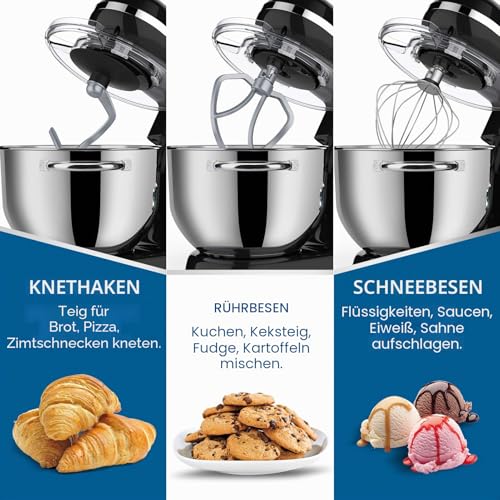 Küchenmaschine Knetmaschine zum Backen, Vospeed 6 Geschwindigkeit Elektrischer Küchenmixer mit...
