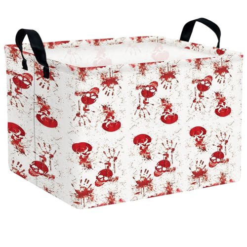Image of Halloween Basket Gift Terror Ghost Parties Decor Kid Trick or Treat Basket for Boys and Girls Rectangular Storage Bin Box (Blood Fingerprint)