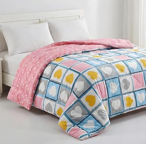 Image of Cotton Quilt for Double Bed Size 180 inchx210 inch | Lightweight Floral Comforter | Reversible All-Season Dohar Blanket (Heart Design)