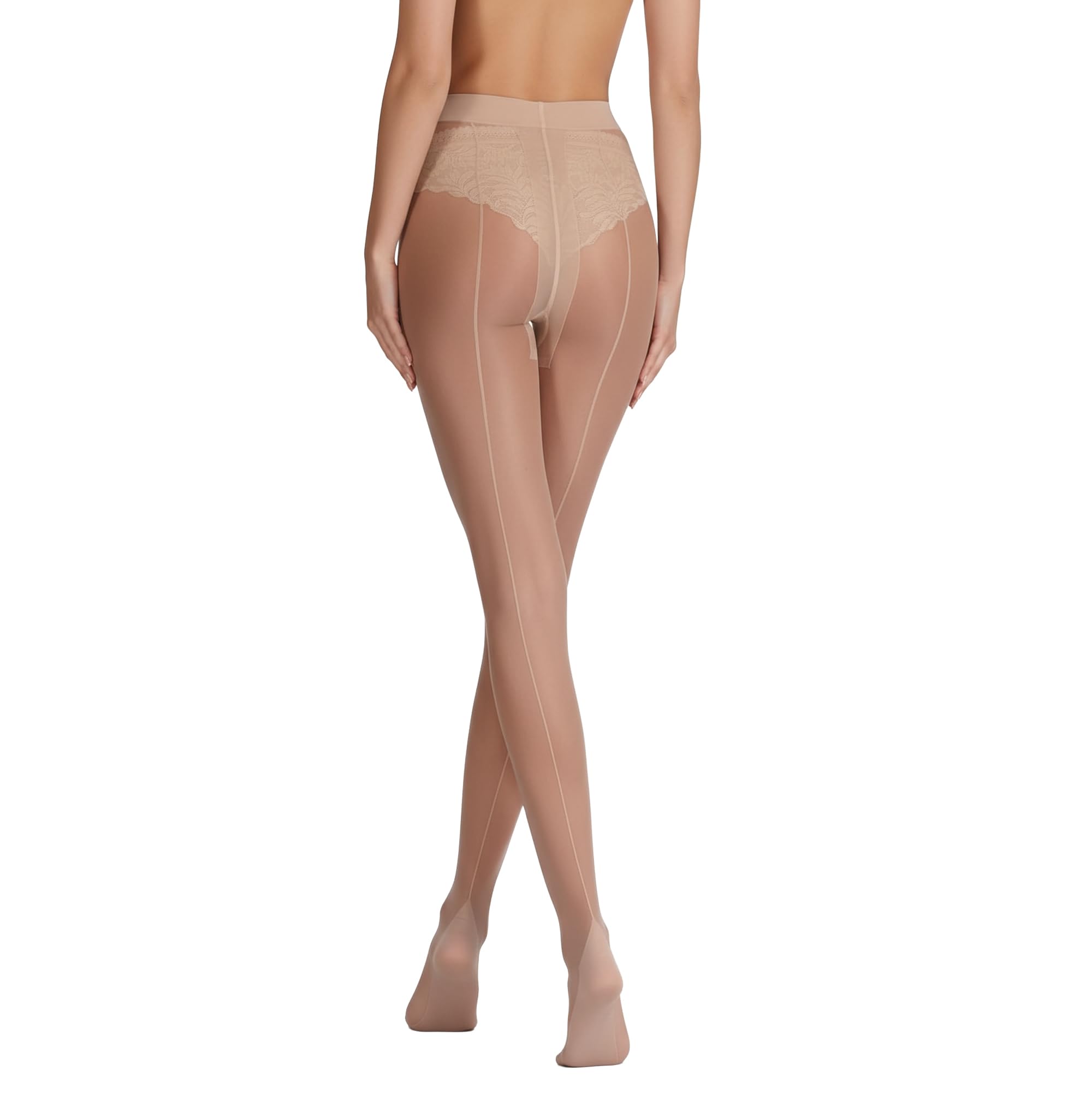 Yummy Bee Women's Nude Seamed Tights For Back Seam Sheer Tights 15 Denier Black Choice Of Seam Colours Black Red Tall Xl - Sexy Vintage Fully Fashioned Hosiery Uk (, L)