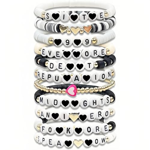 IN Chenthy Friendship Black Boho Layering Bracelet for Women,Albums Inspired Charm Bracelet Set for Music Fans