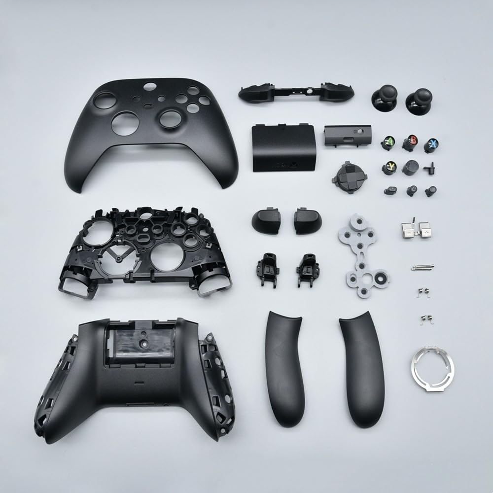 Kit Guscio di Ricambio per Controller Xbox Serie X/S - Custodia Telaio Centrale Guide Laterali Pulsanti ABXY Paraurti LB RB (Nero)