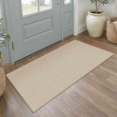 IOHOUZE Washable Runner Rug 2x4 Non Slip Runners for Hallways Entryway Runner Indoor, Kitchen Throw Rug Woven Cotton Floor Carpet for Hall Entrance Bedroom, Cream/Beige