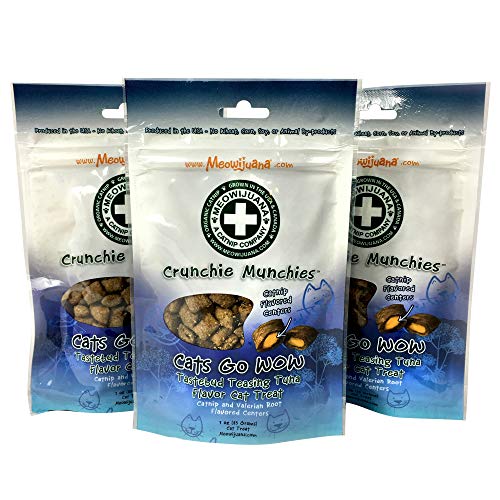 Meowijuana | Crunchie Munchie | Organic Catnip Grown in The USA | Promotes Cat Health | High Potency Cat Treats | Feline and Cat Lovers Approved | (Tuna, 3 Pack)